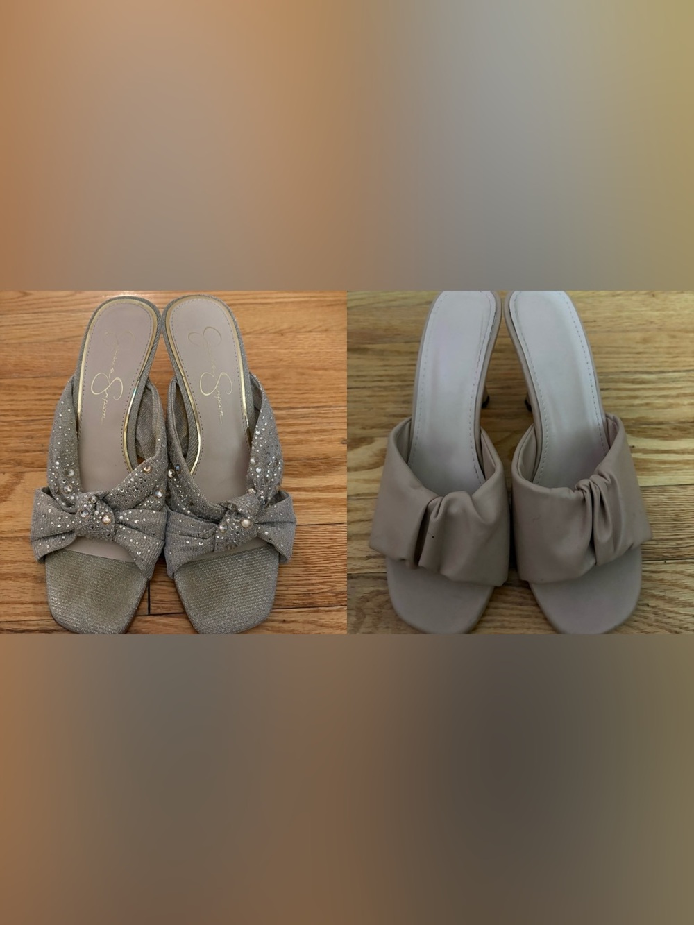 Jessica Simpson Embellished Slide Sandals + Nude Bow Heeled Mules Bundle